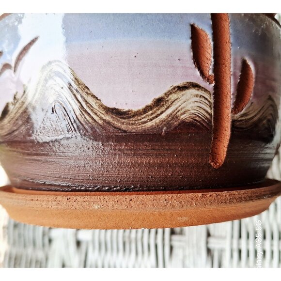 Vintage Gordon Pottery Planter Southwest Hand Crafted With Desert Landscape Desi - Picture 7 of 7